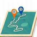 Icon representing a map with a route drawn on it.